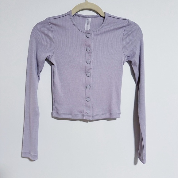 Outdoor Voices - Lilac CozyRib Cropped Button Down Cardigan - Picture 2 of 5